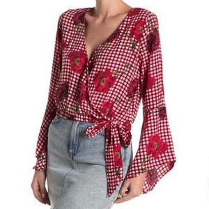 NWT Sweet Rain Gingham Check Faux Wrap Blouse